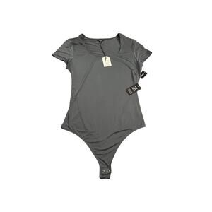 Express Body Contour Bodysuit Gray Compression Scoop Neck Thong M NWT
